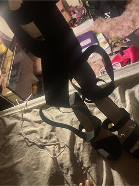 Black Strappy Women’s Sandals with Ankle Wrap